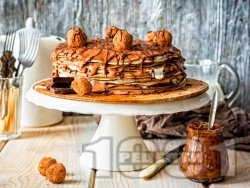 Палачинкова торта с течен шоколад Нутела и шоколадови трюфели - снимка на рецептата